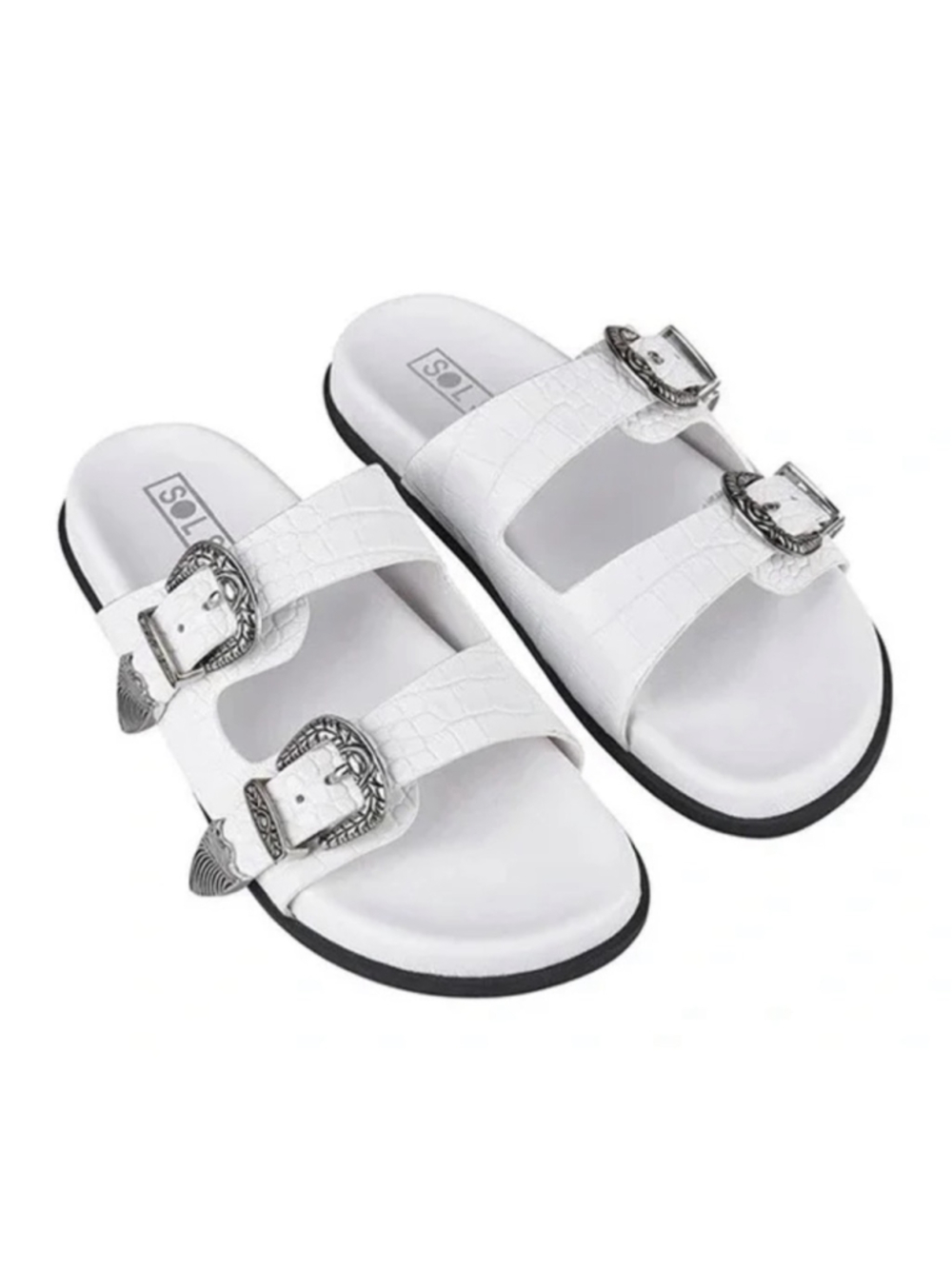 ** NEW Sol Sana Westwood White Leather Western 2 Strap Slide Sandals Size 41